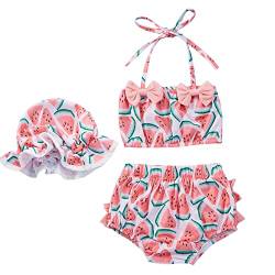 Kleinkind Baby Mädchen 3 Stück Badeanzüge Wassermelone Drucke Bikini Badeanzug Slips Mädchen Bikini Strand Bademode Hut Set Neugeborenes Jungengeschenk (Pink, 12-18 Months) von Generic