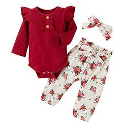 Kleinkind Baby Mädchen Kleidung Set Langarm Brief Drucken Strampler Tops Blumen Hosen Haarband Outfits Jogginganzug Mädchen 140 von Generic