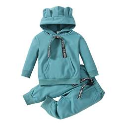 Kleinkind Kinder Kinder Kleinkind Baby Mädchen Jungen Langarm Niedlichen Tiere Hoodie Sweatshirt Pullover Tops Baumwolle Hosen Hosen Outfit Set 2 Kinder Anziehsachen Für (Light Blue, 12-18 Months) von Generic