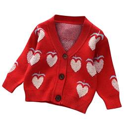 Kleinkind Mädchen Winter süße Fruchtdrucke Pullover Langarm warm gestrickt Pullover Strickwaren Tops Mantel Sweatjacke Baby (Red, 4-5 Years) von Generic