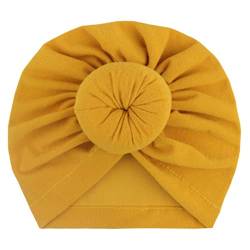 Kleinkind-Säuglings-Baby-Jungen-Mädchen-Mützen-Mütze-fester Baumwollgeknoteter elastischer Turban-Hut Haarschleifen für kleine Mädchen (Yellow, One Size) von Generic