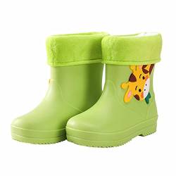 Kleinkinder Kinder Regenschuhe Jungen und Mädchen Wasserschuhe Giraffe Cartoon Charakter Regenschuhe mit warmer Innenseite Baby Blau (new2-Green, 28 Little Child) von Generic