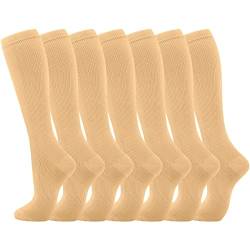 Kompressionssocken 7 Paar für Frauen Männer Zirkulation Kniestrümpfe sind die beste Unterstützung für sportliches Laufen Radfahren Herren Socken 47-49 (Beige, XXL) von Generic
