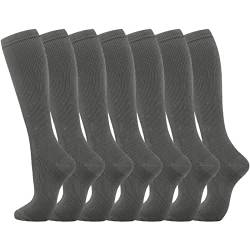 Kompressionssocken 7 Paar für Frauen Männer Zirkulation Kniestrümpfe sind die beste Unterstützung für sportliches Laufen Radfahren Herren Socken 47-49 (Grey, S) von Generic