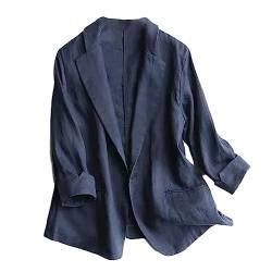 Koreanische Version von Baumwolle und Leinen kleiner Anzug Damen Frühling und Sommer Retro Dreiviertelärmel Freizeitjacke, marineblau, 44 von Generic