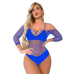 Korsett Body Damen Frauen-Wäsche-Lange Hülsen-Fischnetz-Bodysuit-reizvolle -Teddy-Unterwäsche Geile Dessous (Blue-2, One Size) von Generic