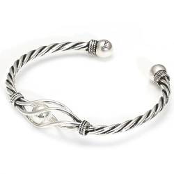 Kreatives Armband aus S925-Sterlingsilber mit gedrehtem Seil und runden Perlen, personalisiertes offenes und verstellbares Sterlingsilber-Armband für Damen von Generic