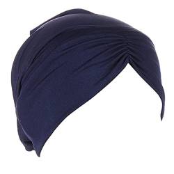 Krebs Kopf Hut Kappe Ethno Bohemian Floral Hair Cover Wrap Turban Kopfbedeckung Turban Kappe Plissee Hut Stirnbänder für Frauen Mode (K-Navy, Einheitsgröße) von Generic