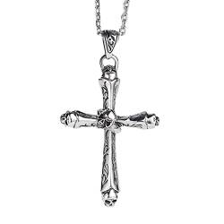 Kreuz-Halskette für Herren, 925er Sterlingsilber, Gothic-Schädel-Kreuz-Anhänger-Halskette mit 24-Zoll-Silberkette von Generic