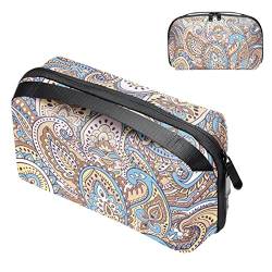 Kulturbeutel Reisetasche, Wasserabweisende Make up Kosmetiktasche Reise Organizer für Zubehör,Paisley Muster Cashew Blume Khaki von Generic