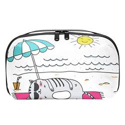 Kulturbeutel zum Aufhängen, Dopp Kit für Männer, wasserabweisend, Rasierbeutel für die Reise,Sommerferien Strand Karikatur Katze reizend von Generic