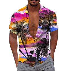 Kurzarmhemd Fronttasche Kurzarm Hawaiihemd Freizeithemden Hawaii Hemd Männer Stehkragen Sommerhemd für Urlaub Casual Tshirt Beach Palmen Farben Strandhemd Shirts von Generic