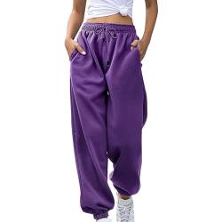 Kurze Camouflage Hose Damen Joggerhose, Workout, hoch taillierte Yoga-Hose mit Taschen Hose Damen Cargo (Purple, S) von Generic
