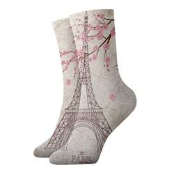 Kurze Socken für Erwachsene, 30 cm, Paris, Eiffelturm mit Blume, Unisex, Sportsocken, für Herren und Damen, Laufen, Fitness, den täglichen Gebrauch, weiß, One size von Generic