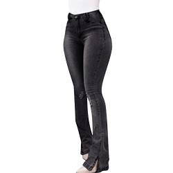 Lässige Jeans mit gerissener Glocke für Damen, klassisch, hohe Taille, ausgestellte Jeanshose, Shorts, weite Beinhose, modische Hose, Schwarz , M von Generic