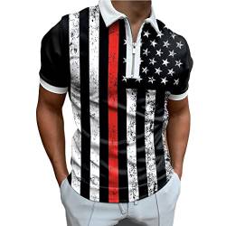 Lässiges Streifen-Poloshirt mit Reißverschluss Kurzarm mit Colorblock-Aufdruck Am Revers Sportlicher Tennis-Pullover Herren Golf Workout T-Shirt (Color : Black 3, Size : L) von Generic