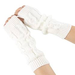 Lange schwarze fingerlose Handschuhe Armstulpen Ellenbogenlänge Handschuhe Winter Thermo Dehnbare Zopfstrickhandschuhe Fäustlinge Daumenloch Lange fingerlose Handschuhe für Frauen, weiß, Einheitsgröße von Generic