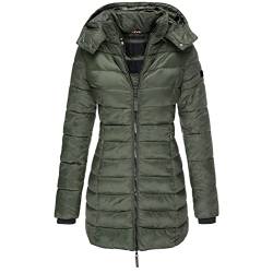 Langer Wintermantel für Damen, mit Kapuze, abnehmbar, warmer Mantel, lang, gepolstert, schmale Jacke, grün, 38 von Generic