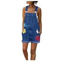 Latzhose Damen, Latzhosen Damen Kurz Retro Jeanshose Sommer Jeanslatzhose mit Blumendruck,Loose Fit Denim Shorts Freizeit Overall Boyfriend Stylisch Jumpsuit von Generic