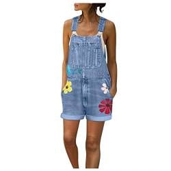 Latzhose Damen, Latzhosen Damen Kurz Retro Jeanshose Sommer Jeanslatzhose mit Blumendruck,Loose Fit Denim Shorts Freizeit Overall Boyfriend Stylisch Jumpsuit von Generic