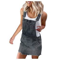 Latzhose Damen Kurz Jeans: Jeanslatzhose Damen Kurz-Jumpsuit Sommer Elegant Einteiler Sexy Latzkleid Denim-Overall Jumpsuit Playsuit Jeans-TräGerhose/Jeansskirt/Jeansrock/Minirock Streetwear von Generic