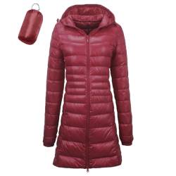 Leichte Daunenjacke Damen Lang Leichter Daunenmantel Damen Ultraleichte Daunenjacken Damen Packbar Lange Leicht Daunen Steppjacke mit Kapuze Lightweight Steppmantel Daunen Mantel Für Frauen Winter von Generic