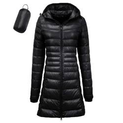 Leichte Daunenjacke Damen Lang Leichter Daunenmantel Damen Ultraleichte Daunenjacken Damen Packbar Lange Leicht Daunen Steppjacke mit Kapuze Lightweight Steppmantel Daunen Mantel Für Frauen Winter von Generic