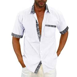 Leinenhemd Herren Kurzarm Leinenhemd Mit Reißverschluss Sommerhemde Freizeit Hemd Hawaii Hemd Slim Fit Herren Hemden Kurzarm Freizeithemden für Männer Regular Fit Shirt Weiß XL von Generic