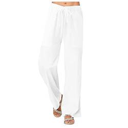 Leinenhose Damen Sommer Lang Leicht Stoffhose Einfarbig Lang Sommerhose Mit Taschen Luftig Strandhosen High Waist Leicht Straight Leg Baumwolle Leinen Hose Kordelzug Freizeithose Damen-Hosen von Generic