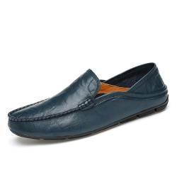 Loafer for Herren, runde Zehen, Leder, perforiert, Mokassins, Loafer-Schuhe, widerstandsfähig, leicht, rutschfest, Party-Slipper (Color : Blau, Size : 38 EU) von Generic
