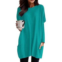 Longshirt Damen Lang Shirt Rundhals Langarm Oberteil Einfarbig Casual Pullover T-Shirt Tunika Tops mit Taschen Elegant Langarmshirt Sweatshirt Lose Lässig Rundkragen Oversize Blusen Tuniken von Generic