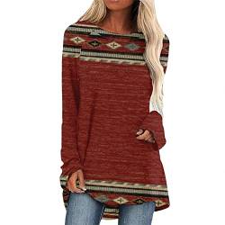 Longshirt Damen Langarm Printed Große Größen Tunika Oberteile Bedruckte Longbluse Longpullover T Shirt Frauen Casual Lose Elegant Lange Pullover Bluse Sweatshirt Langarmshirt Hemd Tops von Generic