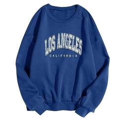 Los Angeles Pullover Teenager Mädchen Vintage Pullover Damen California Pullover Sweatshirt Damen Oversized Sweatshirt Ohne Kapuze Aesthetic Pullover Hoodie Pulli Y2k Streetwear (Dunkelblau, XL) von Generic