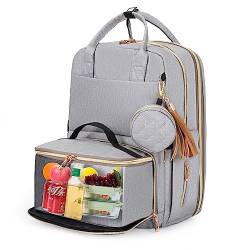 Lunch Rucksack für Damen Laptop Arbeitsrucksack mit Isolierter Kühl Lunch Tasche Büchertasche Lässiger Tagesrucksack für College Schul Picknick,Gray von Generic