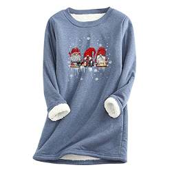 Lustig Weihnachtspullover Damen Warme Sweatshirt Langarmshirt Fleece Pullover Winter Nachahmung Lammhaar Oberteil Tops Fleecepullover Wichtel Muster Mode Winterpullover Casual Loungewear Schlafanzug von Generic