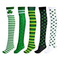 Lustige Grün Damen Overknee Socken Witzige Motiv St. Patrick's Day Kleeblatt-Aufdruck Overknee-Strümpfe aus bedruckter Seide von Generic