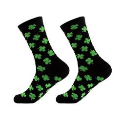 Lustige Socken Herren aus Baumwolle 1 Paar St. Patrick's Day Socken mit Kleeblatt-Aufdruck zum Warmhalten, süße Baumwolle Socken mit verschiedenen Mustern von Generic