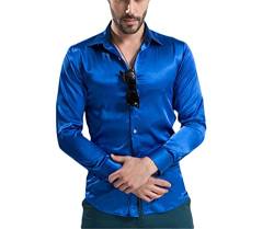 Luxuriöses Herren-Hemd aus Satin, Seide, für Partys, Bräutigam, glänzendes Kleid, einfarbig, weißes Smokinghemd, blau, 3XL von Generic
