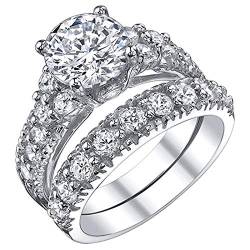 Luxus Damen Ehering Verlobungsring Kupfer Ring Größe 6-10 Ringe Herren Pack, silber, 32 von Generic