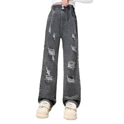 Mädchen Jeans Stretch Hose Jeanshosen Lange Schlaghose Denim Hose Mit Weitem Bein High Waist Baggy Pants Jeans High Waistlöcher Teenager Mädchen Jeanshose von Generic