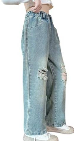 Mädchen Jeans Teenager Cargo Hosen Baggy Schlaghose Gerade Denim Jeans Gummibund Weites Bein Jeans Mädchen Hip Hop Outfit Mädchen Jeans Teenager Mädchen Trend Weit von Generic