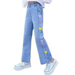 Mädchen Jeans Teenager Cargo Hosen Baggy Schlaghose Gerade Denim Jeans Gummibund Weites Bein Jeans Teenager Wide Leg Jeans Mädchen Boyfriend Jeans Kinder Mädchen von Generic