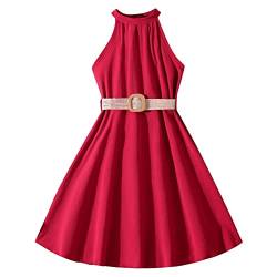 Mädchen Kleider 2023 Sommerkleid Kinderkleid einfarbig hängender Ausschnitt Taillenkollektion Kleid Prinzessin Kleid Mode Outwear T-Shirt Kleid Freizeit Mädchenkleid von Generic