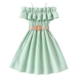 Mädchen Kleider 2023 Sommerkleid Kinderkleid einfarbig hängender Ausschnitt Taillenkollektion Kleid Prinzessin Kleid Mode Outwear T-Shirt Kleid Freizeit Mädchenkleid von Generic