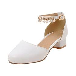 Mädchen Mary Jane Kleid Schuhe Pumps Low Heels Party High School Prom Sandalen Grils Kleid Schuhe Kleinkind-Prinzessin-Schuhe (White, 35.5 Big Kids) von Generic