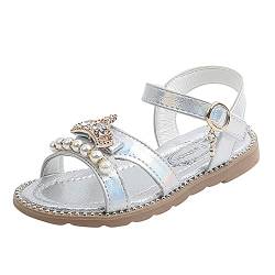 Mädchen Sandalen Flache Perle Kinderschuhe Große Kinder Strandschuhe Mädchen Prinzessin Schuhe Wanderschuhe für Kleinkinder (Silver, 10.5-11 Years) von Generic