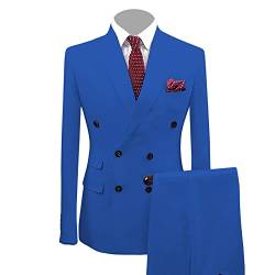 Männer Basic Slim Business Formal Blazer Kleid Double Row 2 Button Jacket Sets Revers Kragen Hochzeit Party Mantel Anzug (Blau,4XL) von Generic