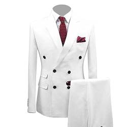 Männer Basic Slim Business Formal Blazer Kleid Double Row 2 Button Jacket Sets Revers Kragen Hochzeit Party Mantel Anzug (Weiß,XXL) von Generic