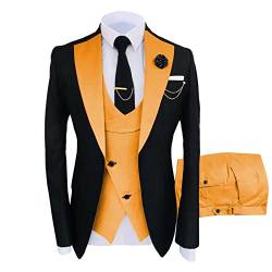 Männer Blazer Anzug Slim Fit Casual Jacke Sets Festival Party Prom Dinner Weste Hosen DREI Stück Revers EIN Knopf Smoking (Orange,5XL) von Generic