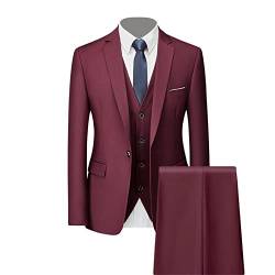 Männer Business Casual Plus Size Slim Fit Anzug EIN Knopf Solid Kerbsche Revers Jacke Blazer Hochzeit Party Smoking Sets (Dunkelrot,4XL) von Generic